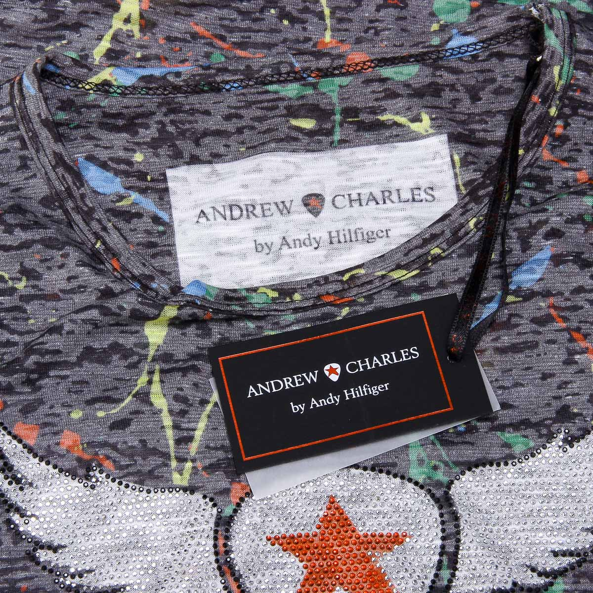 Andrew Charles T-shirt da uomo a maniche corte con scollo tondo, nera, modello HUNTER