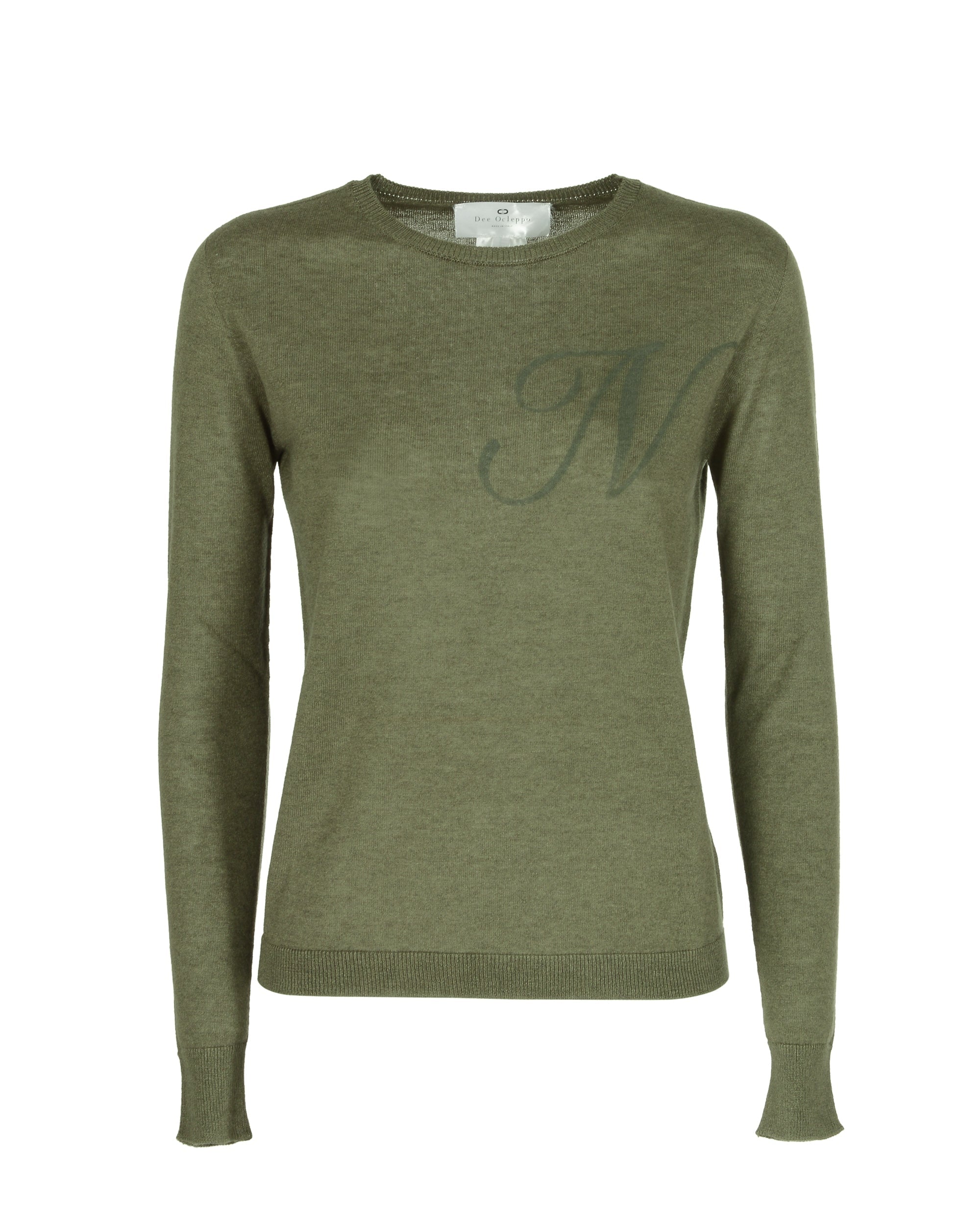 Maglia girocollo in cashmere estivo - Manica lunga - Verde