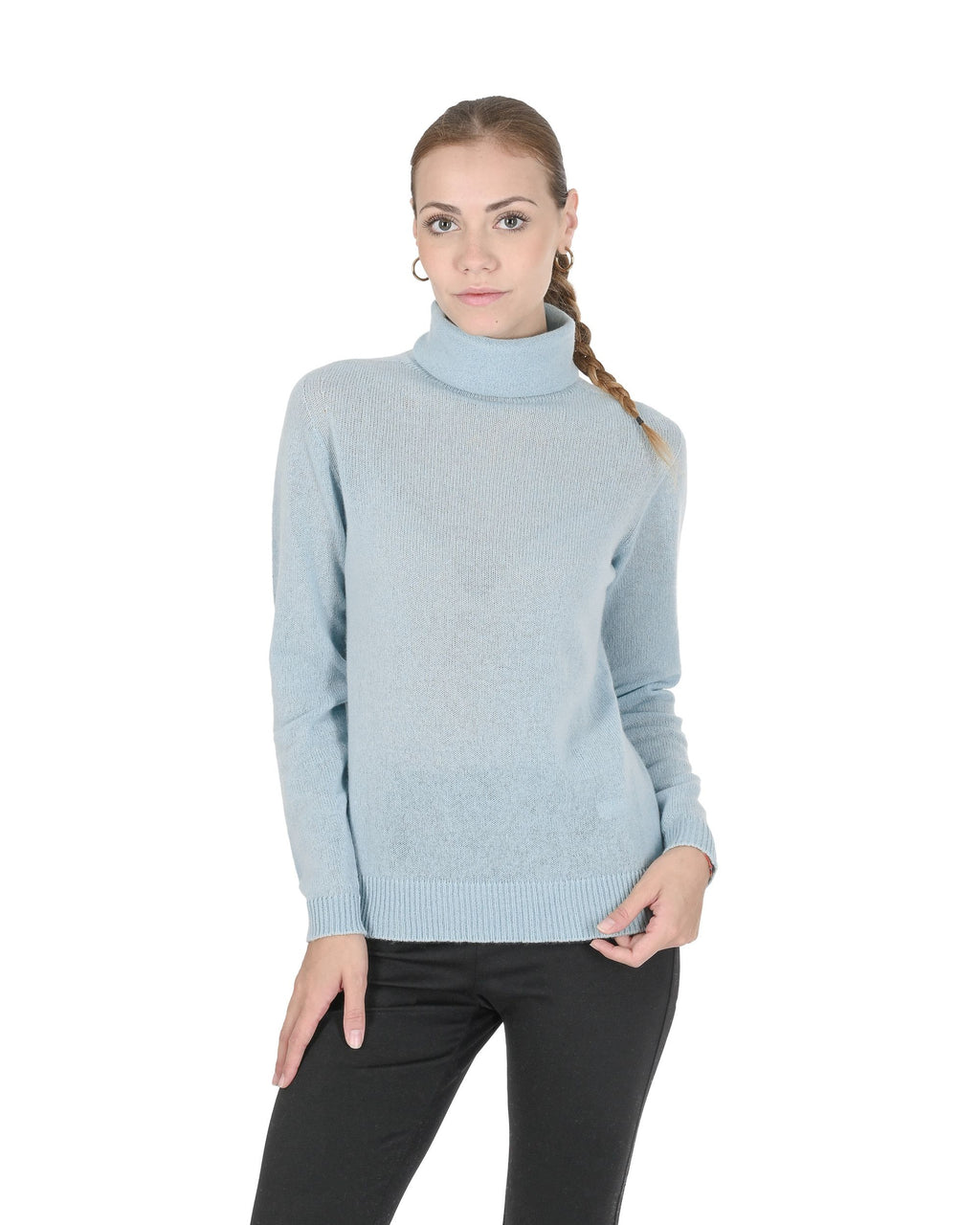 Maglione dolcevita da donna in cashmere Crown of Edinburgh COE 0021 ACQUA