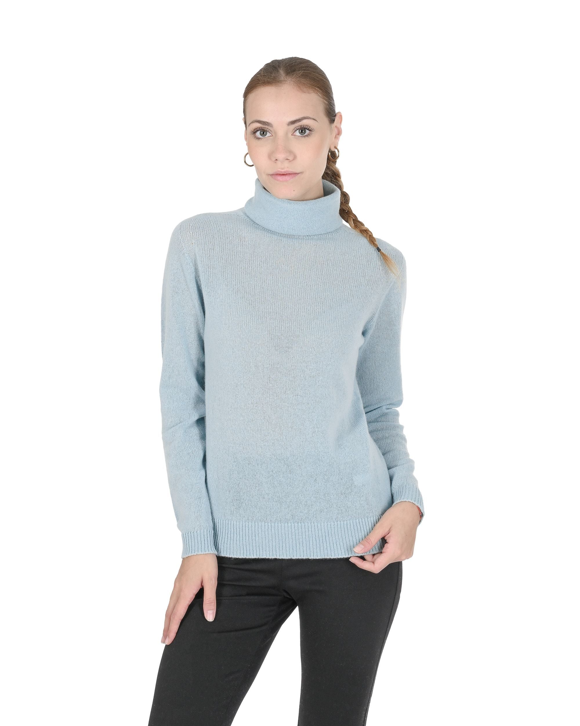 Maglione dolcevita da donna in cashmere Crown of Edinburgh COE 0021 ACQUA