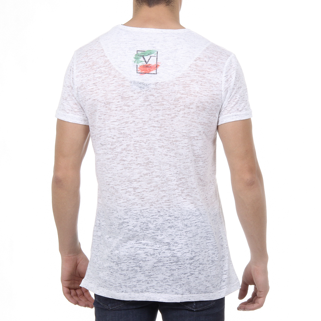 V 1969 Italia T-shirt da uomo a maniche corte con scollo a V bianca LUCAS