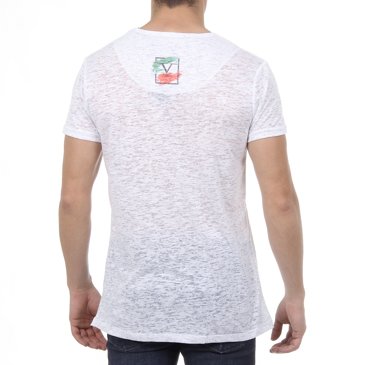 V 1969 Italia T-shirt da uomo a maniche corte con scollo a V bianca LUCAS