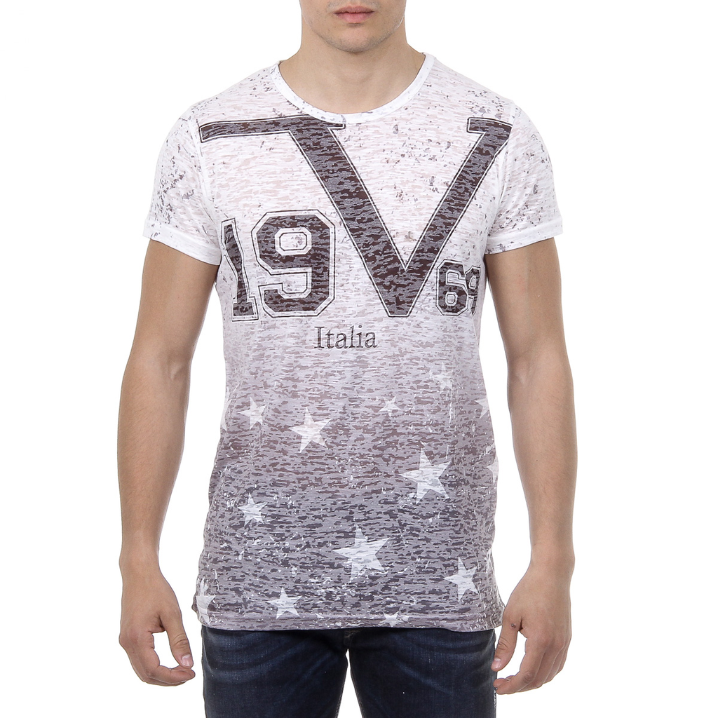 V 1969 Italia T-shirt da uomo a maniche corte con scollo tondo multicolore DAVID