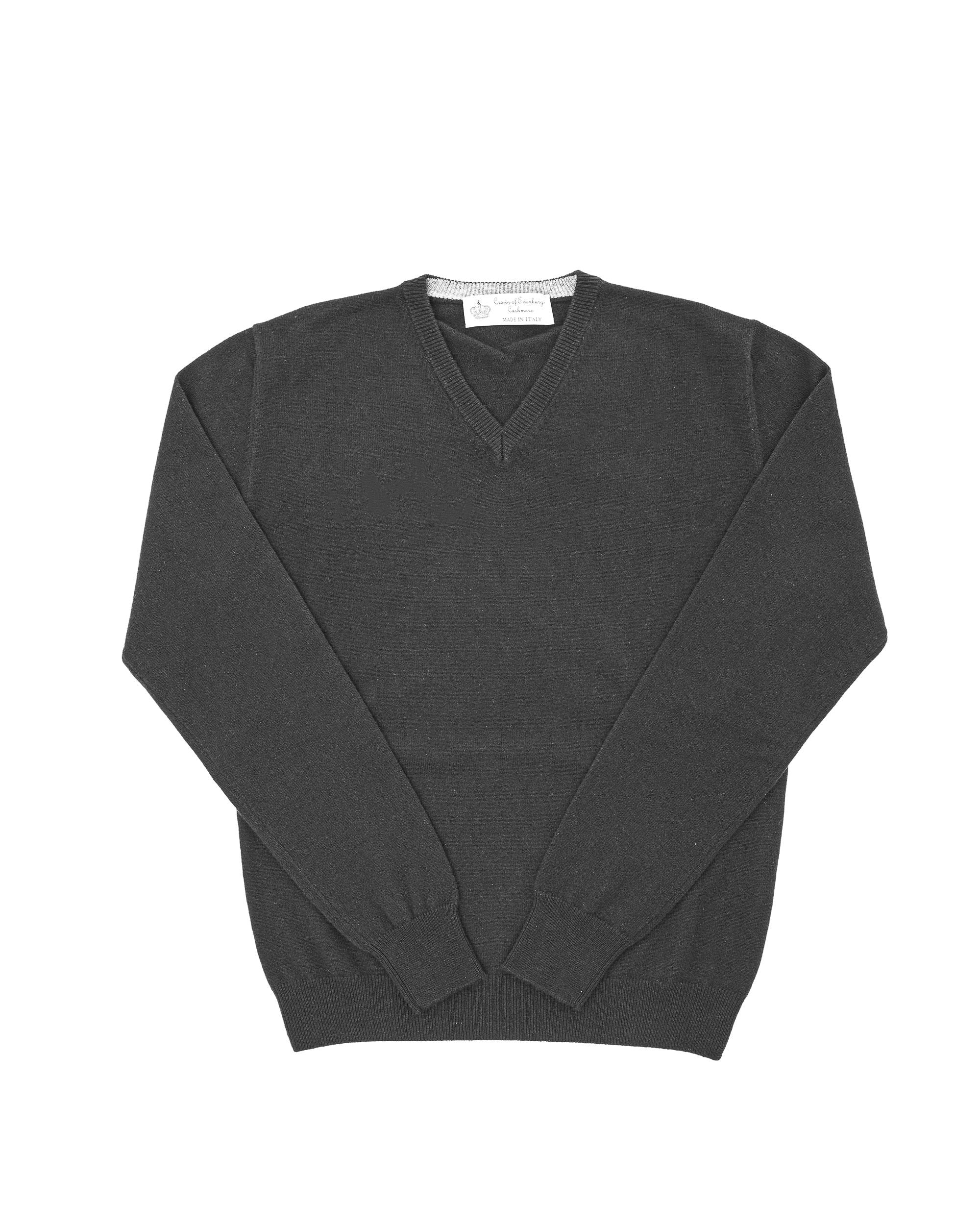 Maglione da uomo in cashmere con scollo a V Crown of Edinburgh COE 0012 GRIGIO SCURO