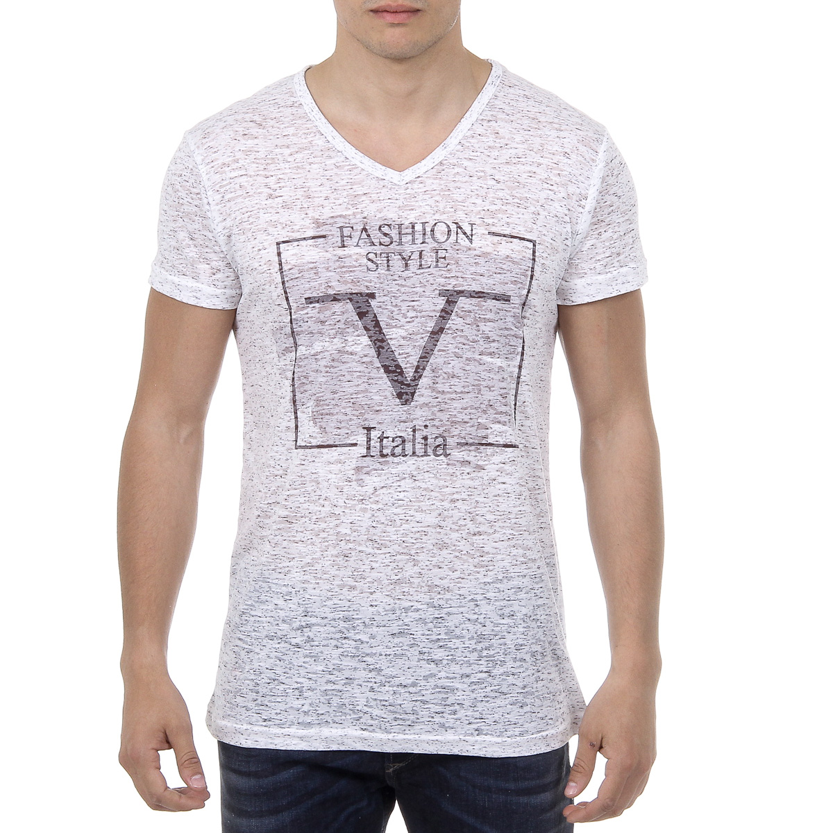 V 1969 Italia T-shirt da uomo a maniche corte con scollo a V bianca DANIEL