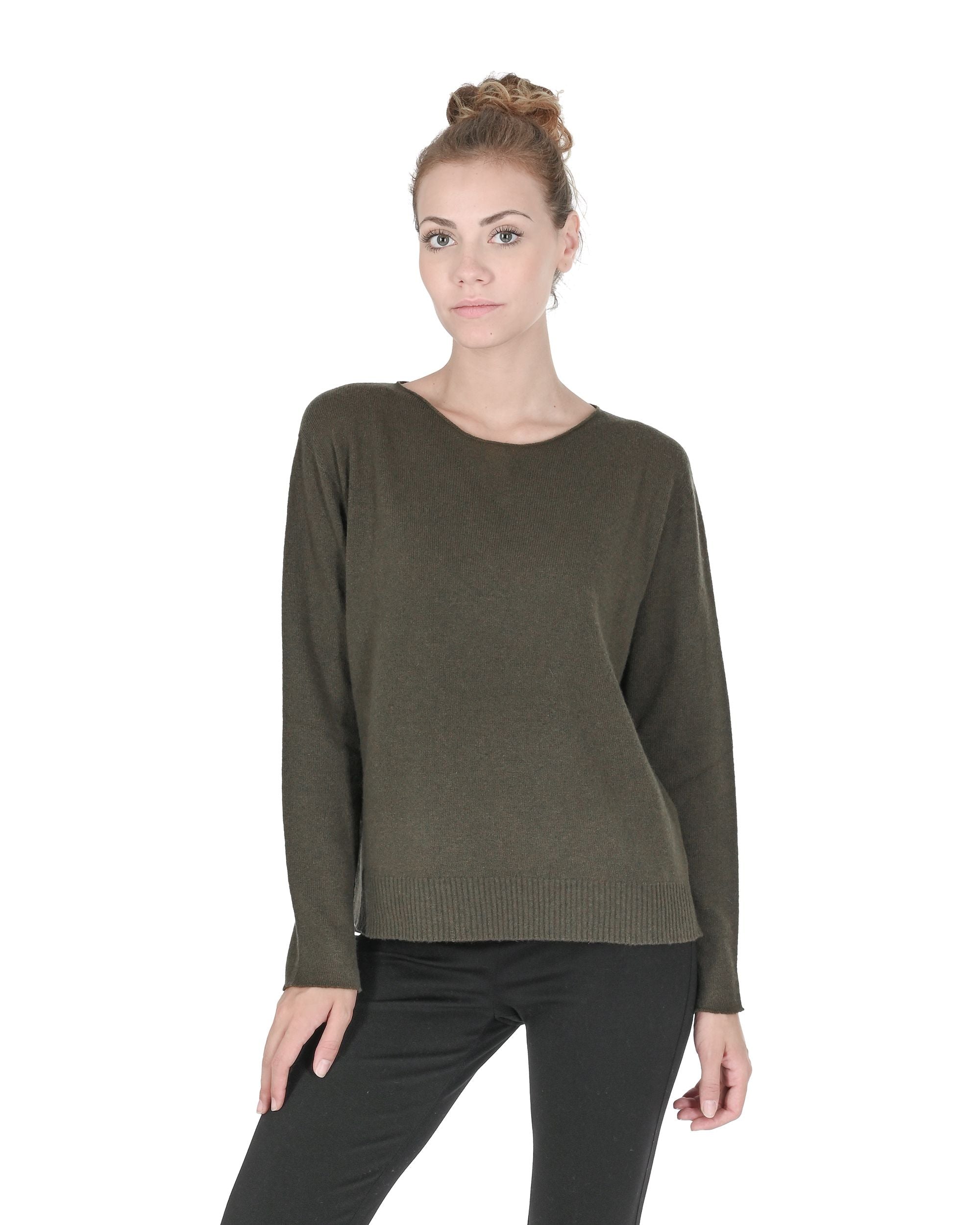 Maglione oversize con scollo a barca da donna in cashmere Crown of Edinburgh COE 008 KHAKI