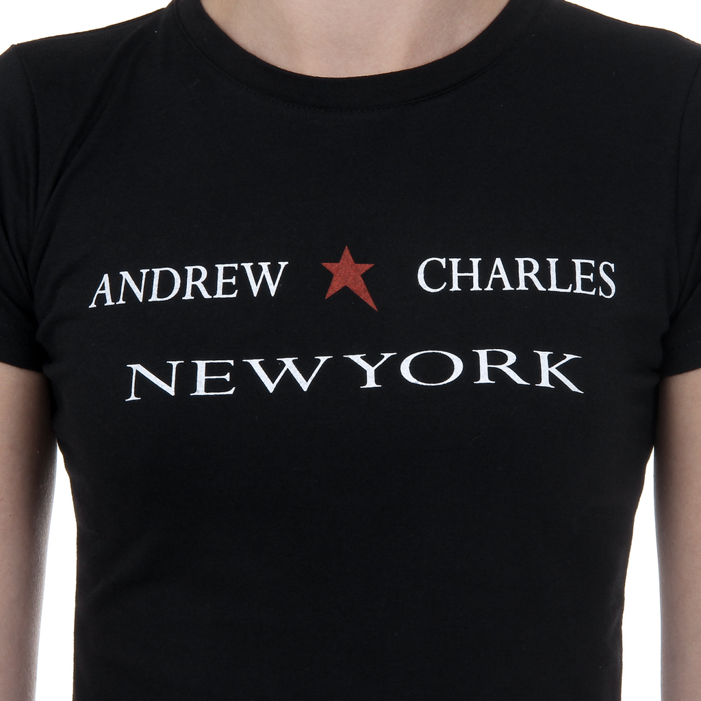 Andrew Charles Maglietta da donna a maniche corte con scollo tondo, nera TARANA