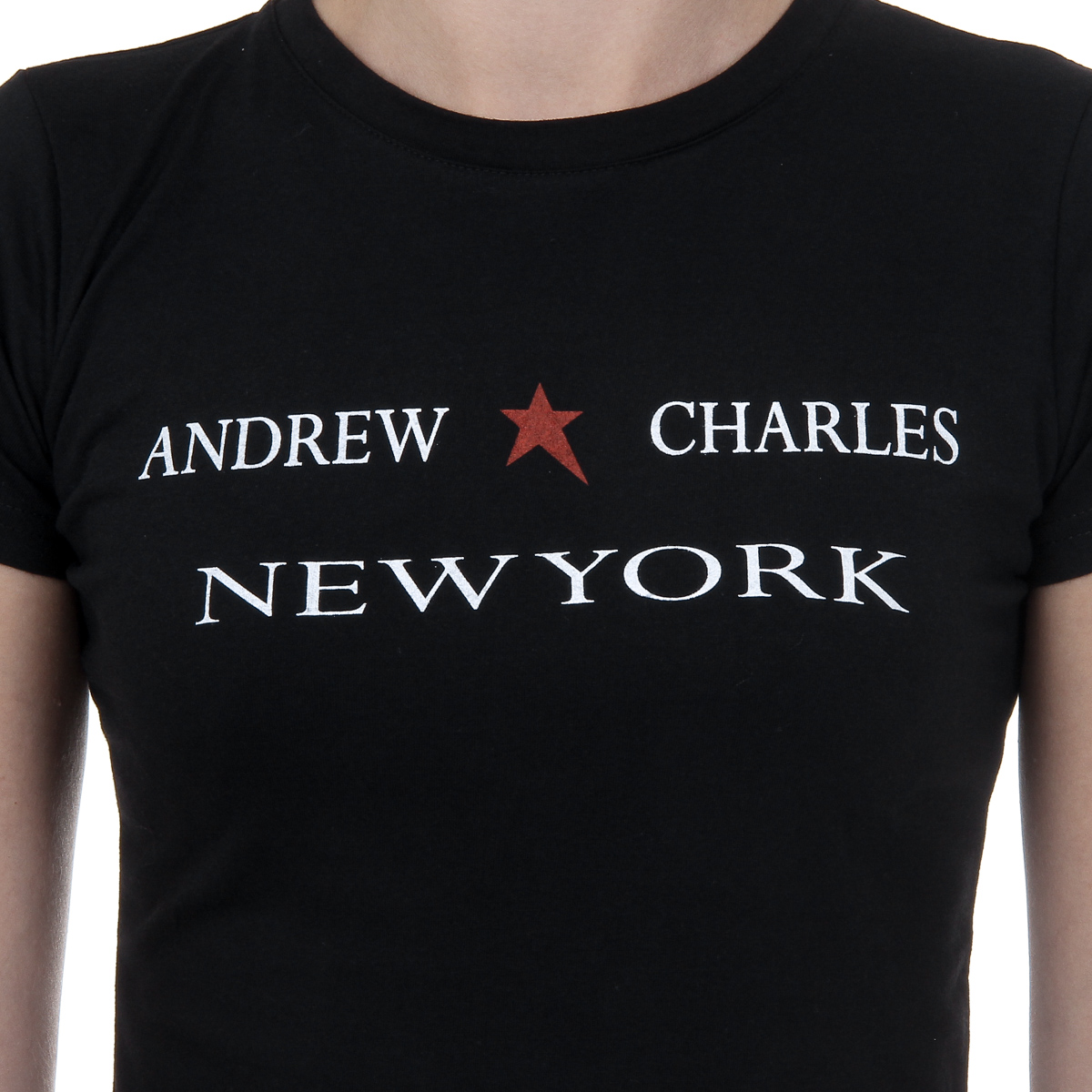 Andrew Charles Maglietta da donna a maniche corte con scollo tondo, nera TARANA