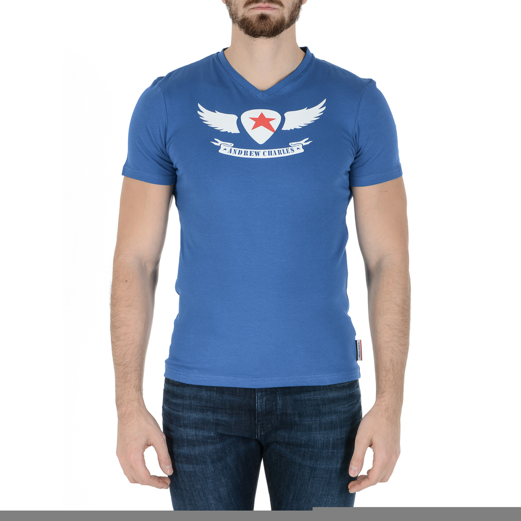 Andrew Charles Maglietta da uomo a maniche corte con scollo a V blu KENAN