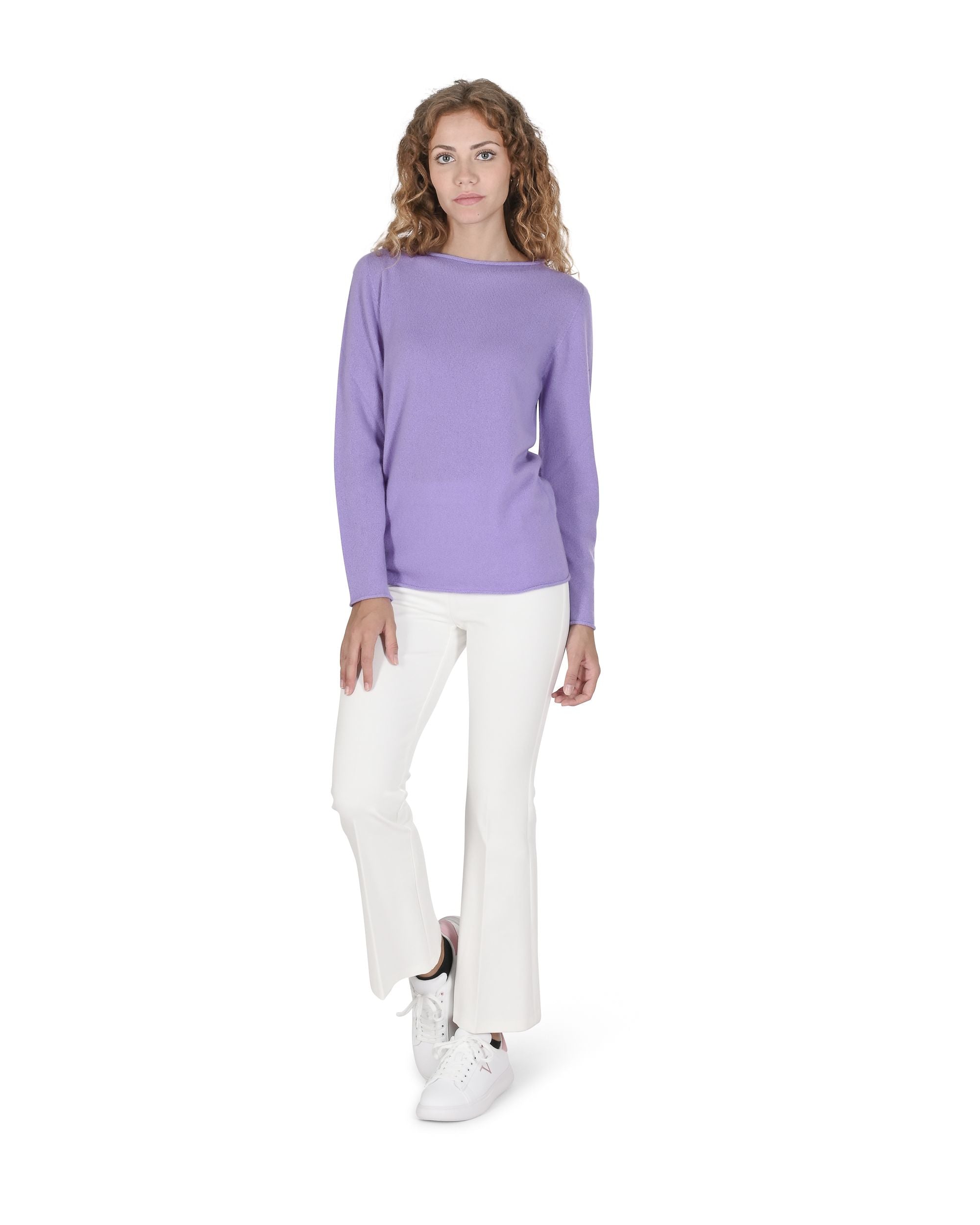 Maglione da donna con scollo a barca in cashmere Crown of Edinburgh COE 0025 LAVANDA