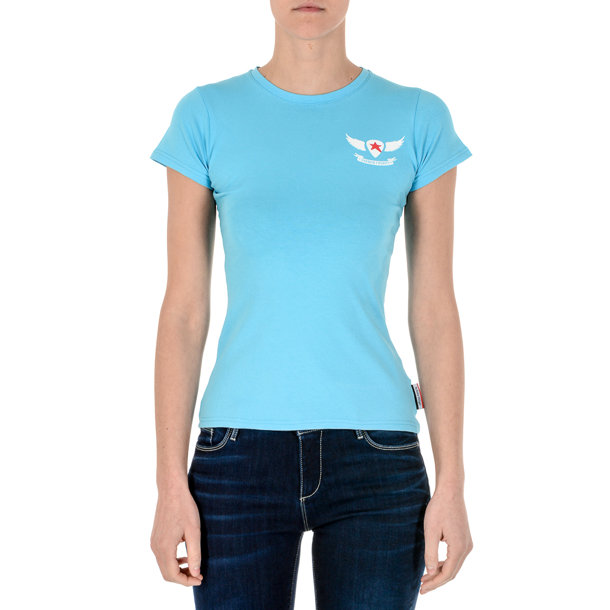 Andrew Charles T-shirt da donna a maniche corte con scollo tondo, blu chiaro TARANA