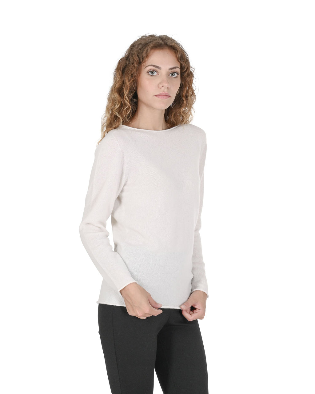 Maglione da donna con scollo a barca in cashmere Crown of Edinburgh COE 0025 CREMA