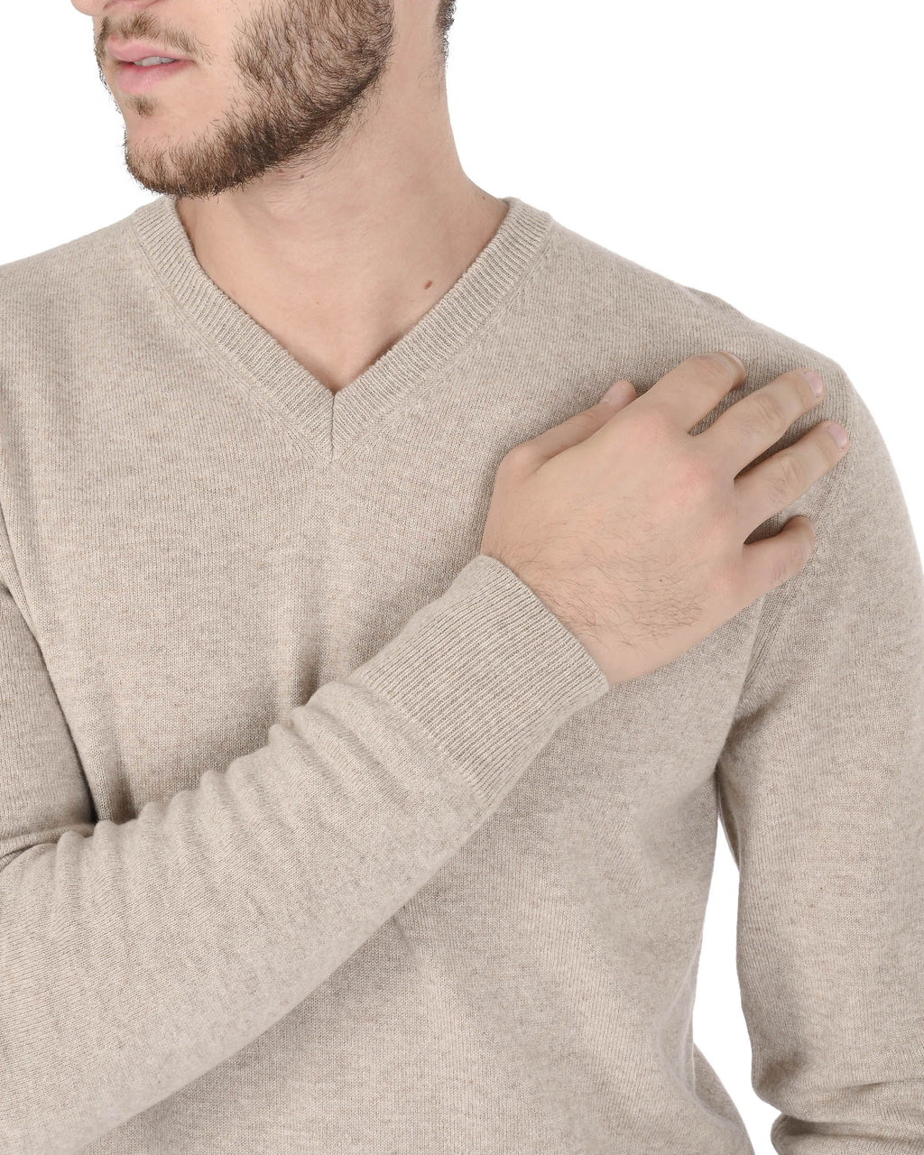 Maglione da uomo in cashmere con scollo a V Crown of Edinburgh COE 0012 BEIGE