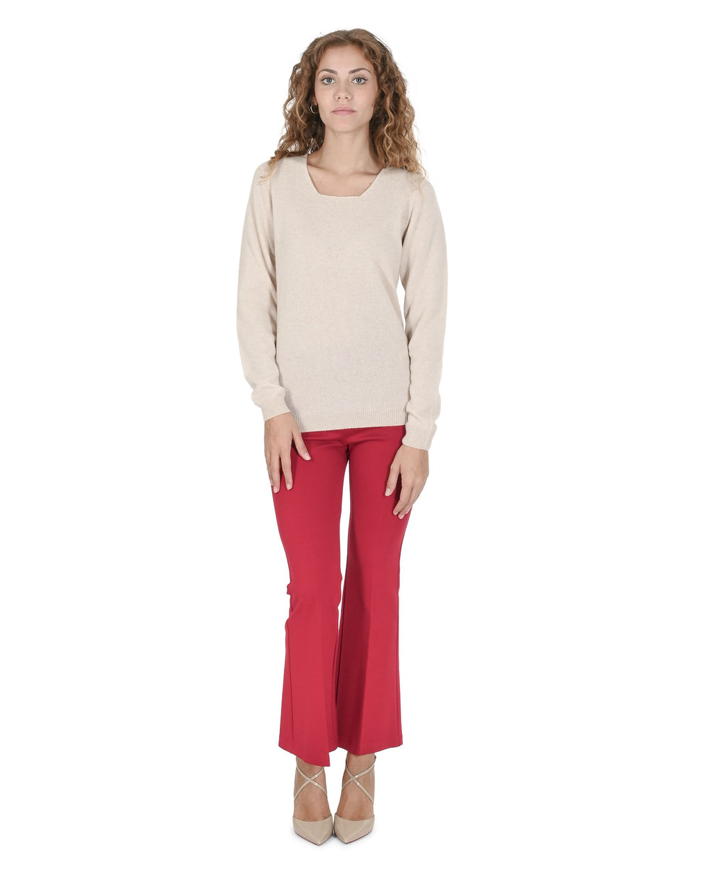 Maglione da donna in cashmere con scollo quadrato Crown of Edinburgh COE 0024 LINO