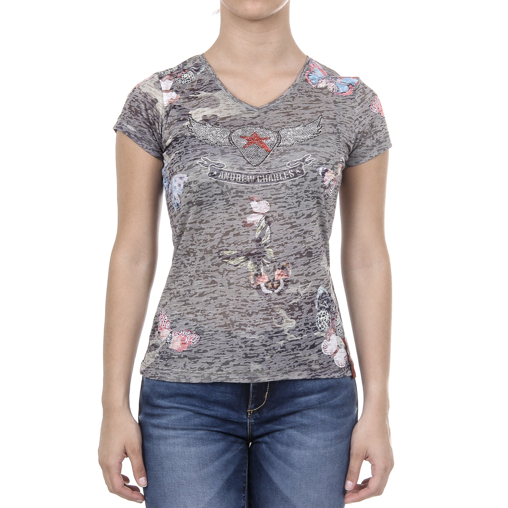 Andrew Charles T-shirt da donna a maniche corte con scollo a V verde scuro STELLA
