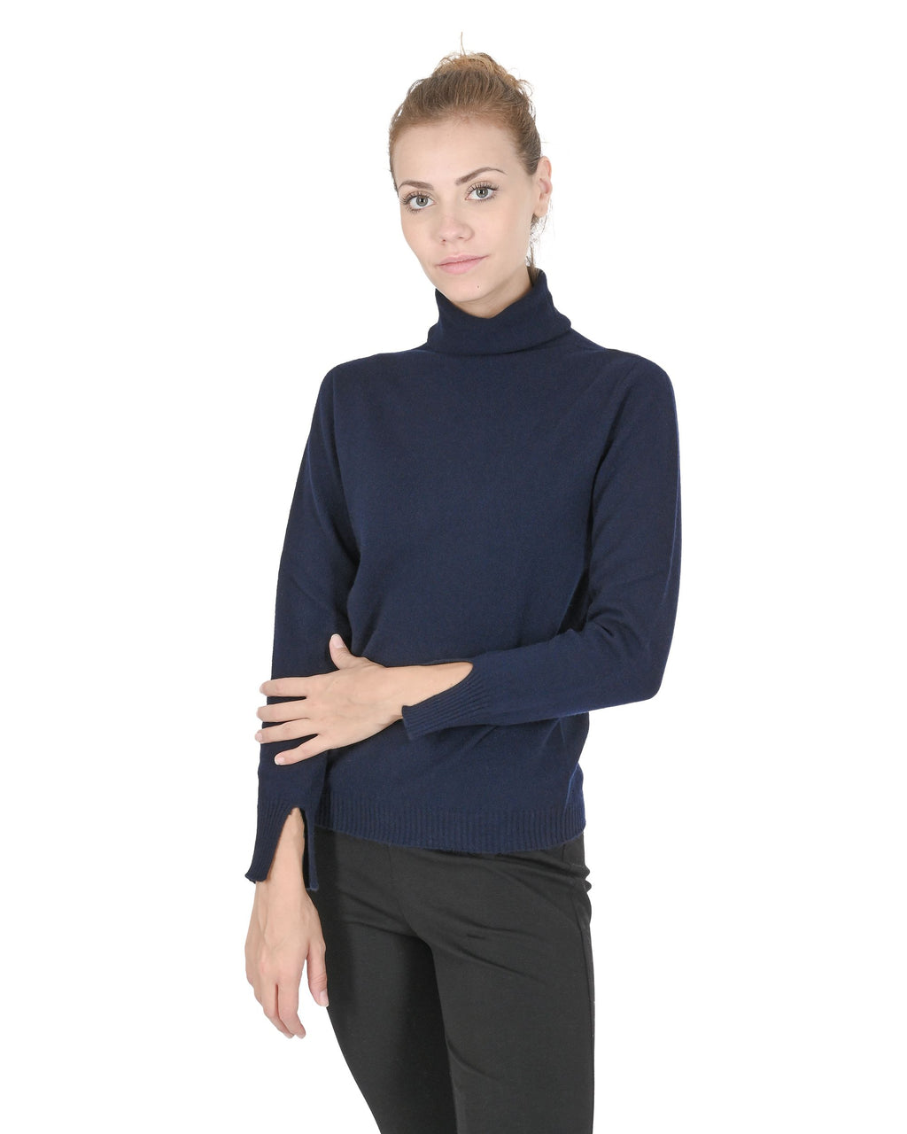 Maglione dolcevita da donna in cashmere Crown of Edinburgh COE 0023 BLU NAVY