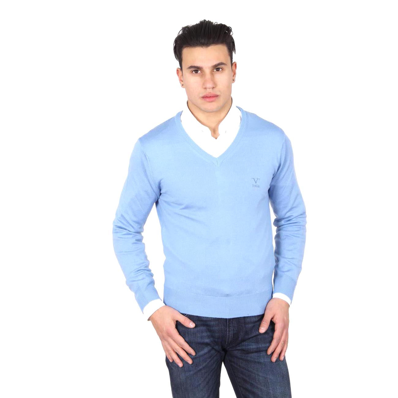 Maglione uomo scollo a V V 1969 Italia 9801 SCOLLO V AZZURRO