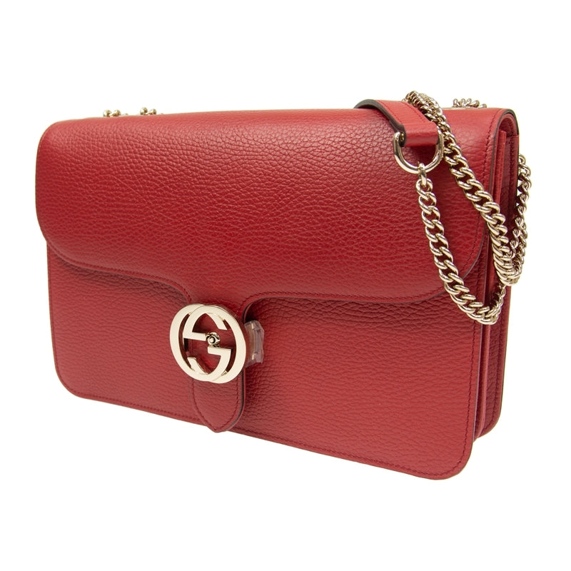 Borsa Gucci Interlocking in pelle con catena rossa