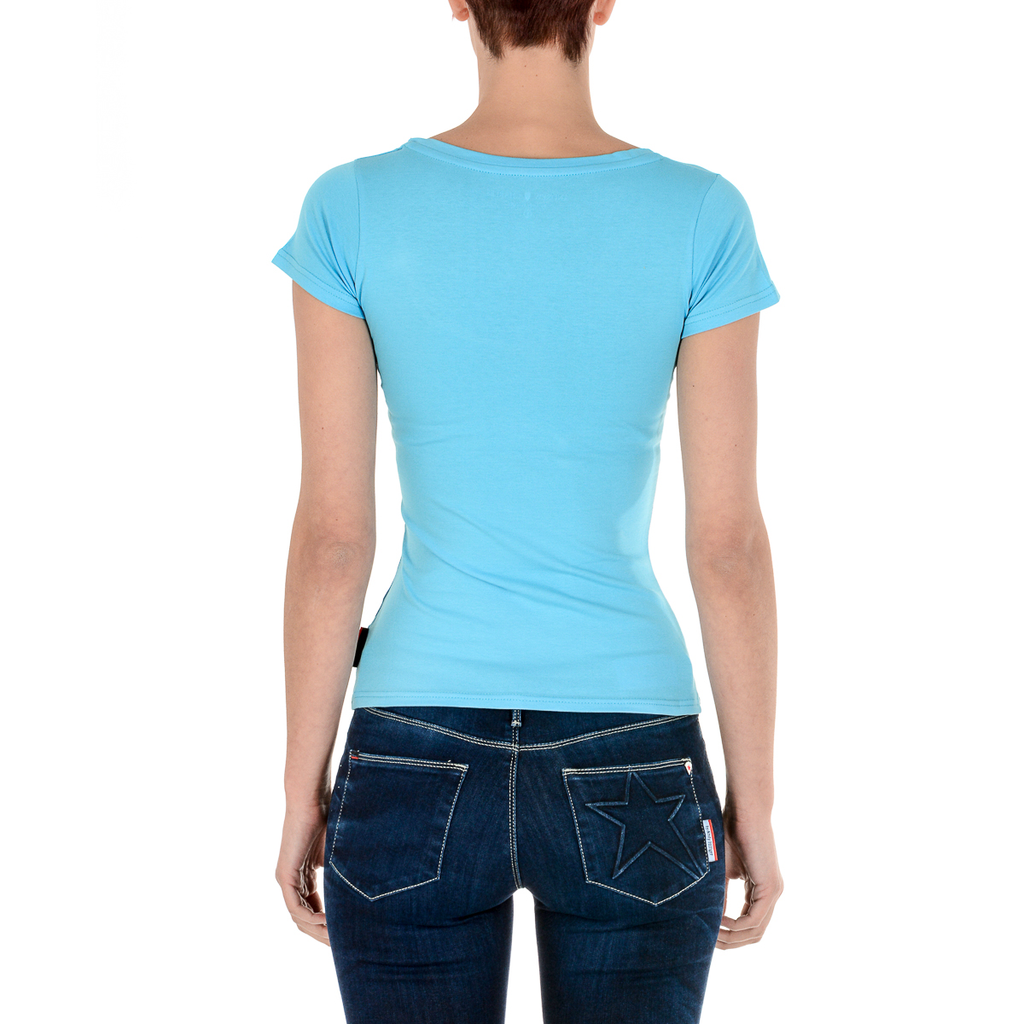Andrew Charles T-shirt da donna a maniche corte con scollo a V, colore azzurro TAPIWA