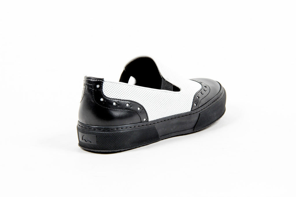 Robert Clergerie Paris Sneaker slip-on da donna TILO02 V LISSE NOIR VL PERFO BLANCO