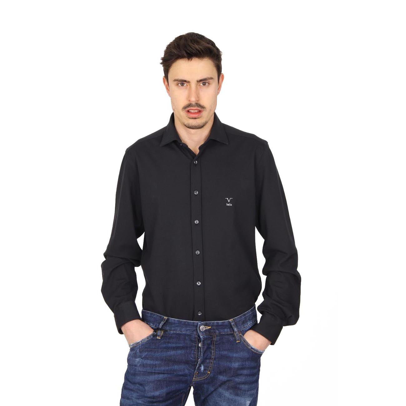 V 1969 Italia camicia da uomo a maniche lunghe Paris Piquet Nero