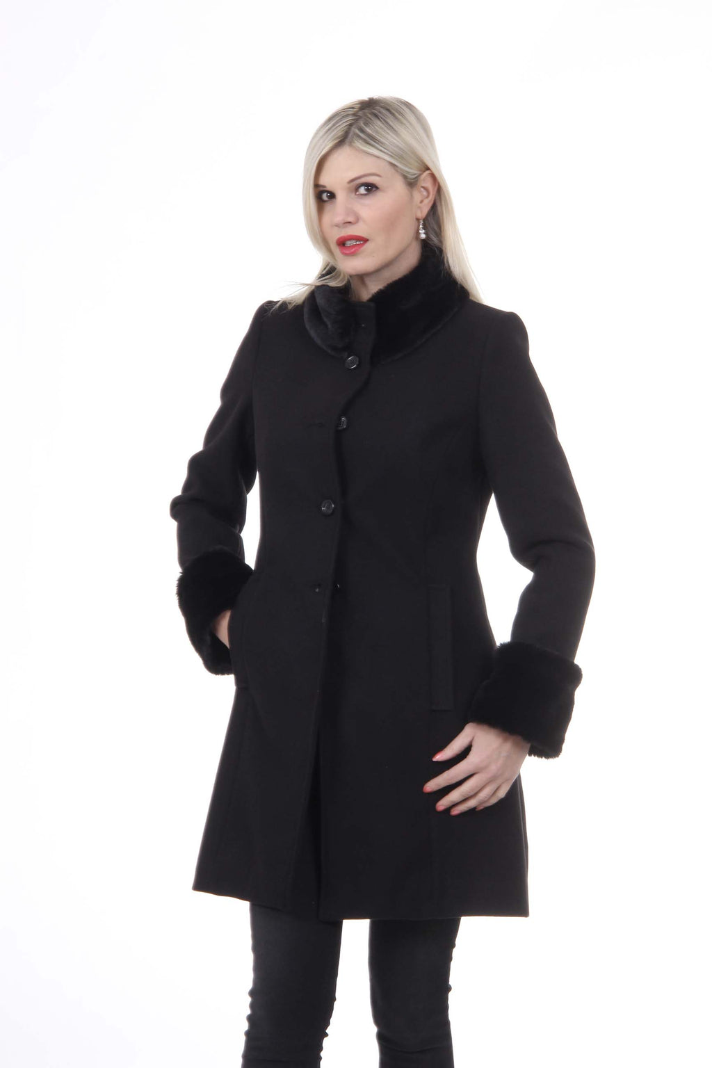 Cappotto da donna V 1969 Italia CAPPOTTO LINDA TESS. VELLUTO + PELLICCIA NERO