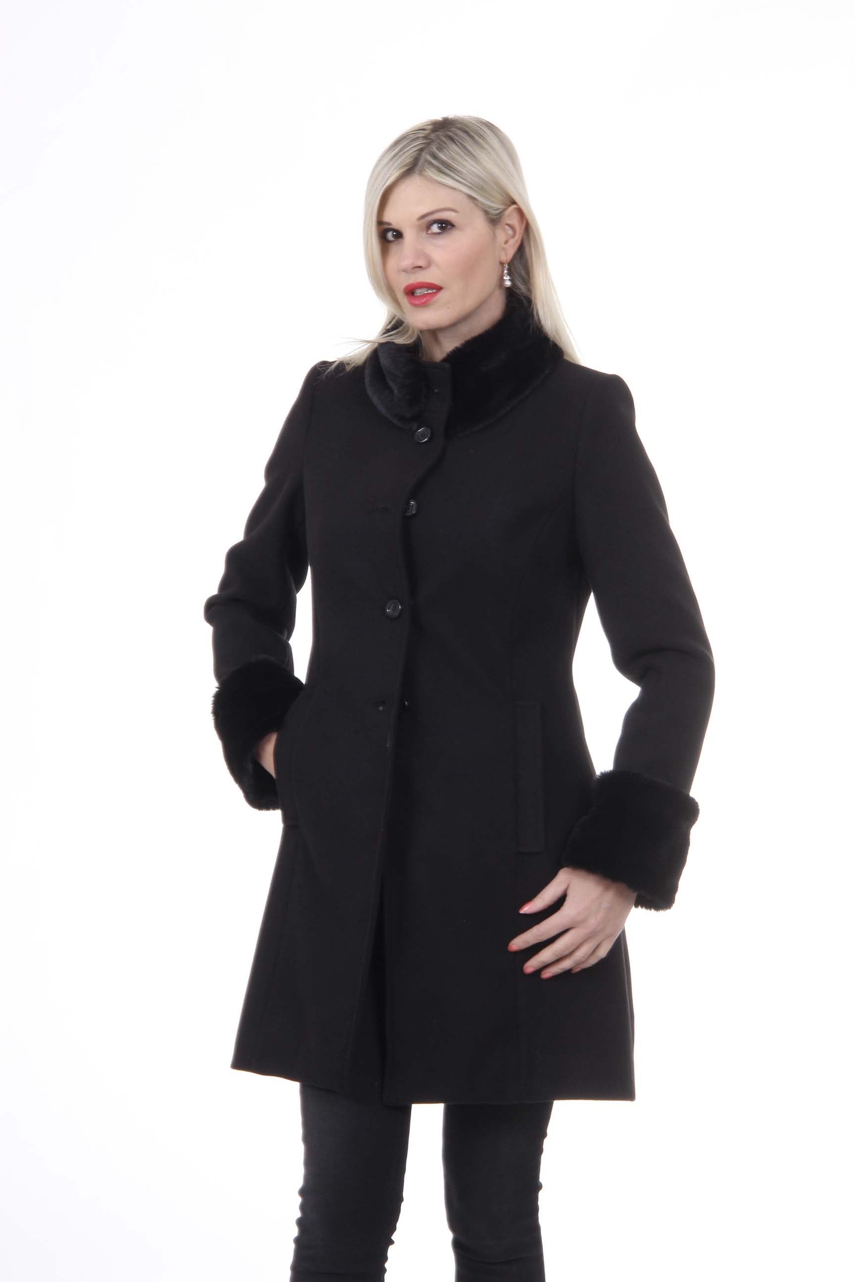 Cappotto da donna V 1969 Italia CAPPOTTO LINDA TESS. VELLUTO + PELLICCIA NERO