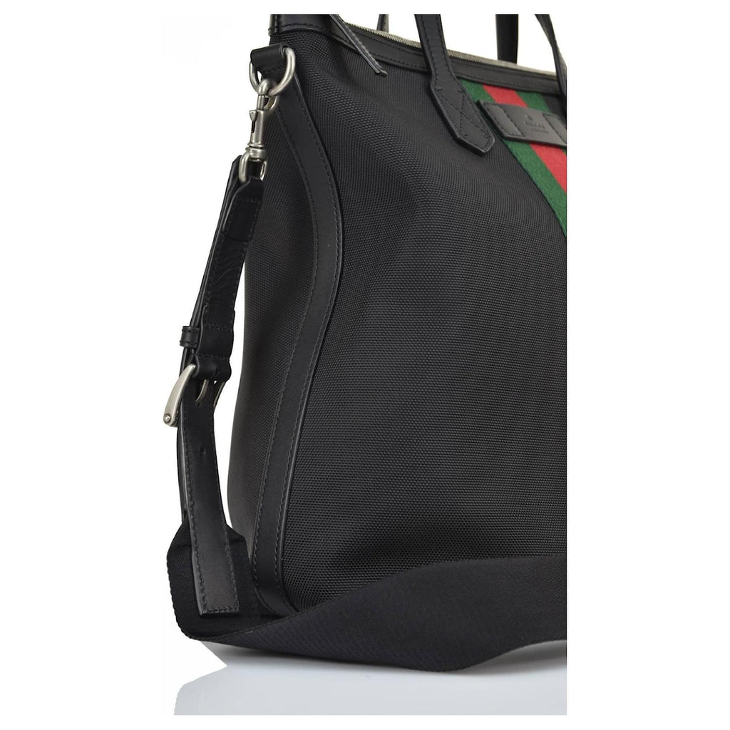Borsa tote Gucci Web stripe da uomo nera