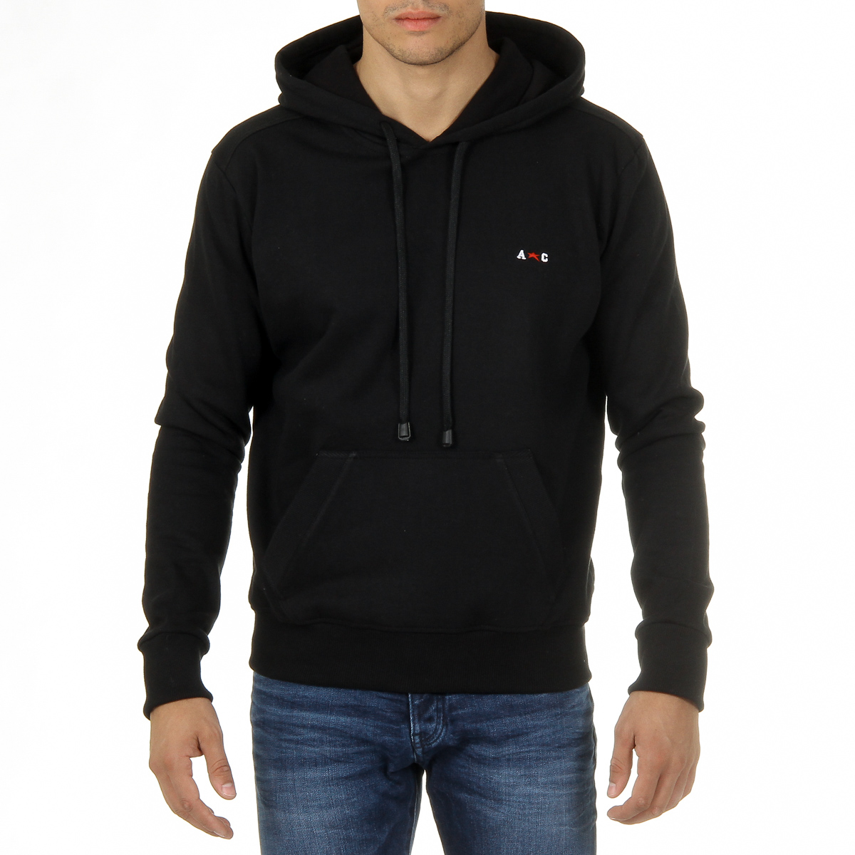 Felpa con cappuccio Andrew Charles da uomo, maniche lunghe, scollo tondo, nera FIFI
