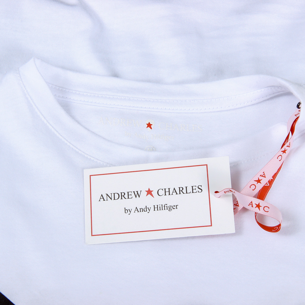 Andrew Charles Maglietta da donna a maniche corte con scollo rotondo, bianca TARANA