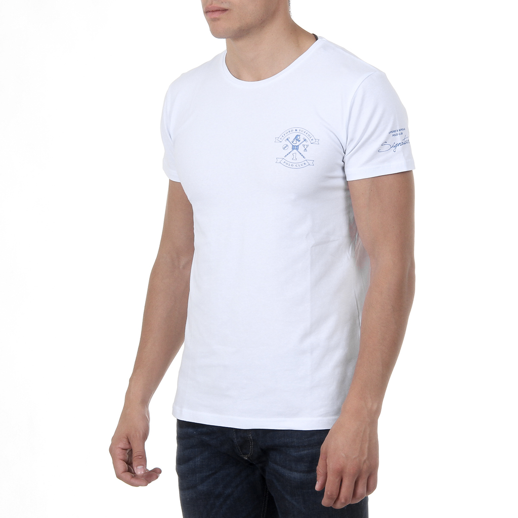 T-shirt da uomo Ufford & Suffolk Polo Club a maniche corte con scollo rotondo US028 BIANCO