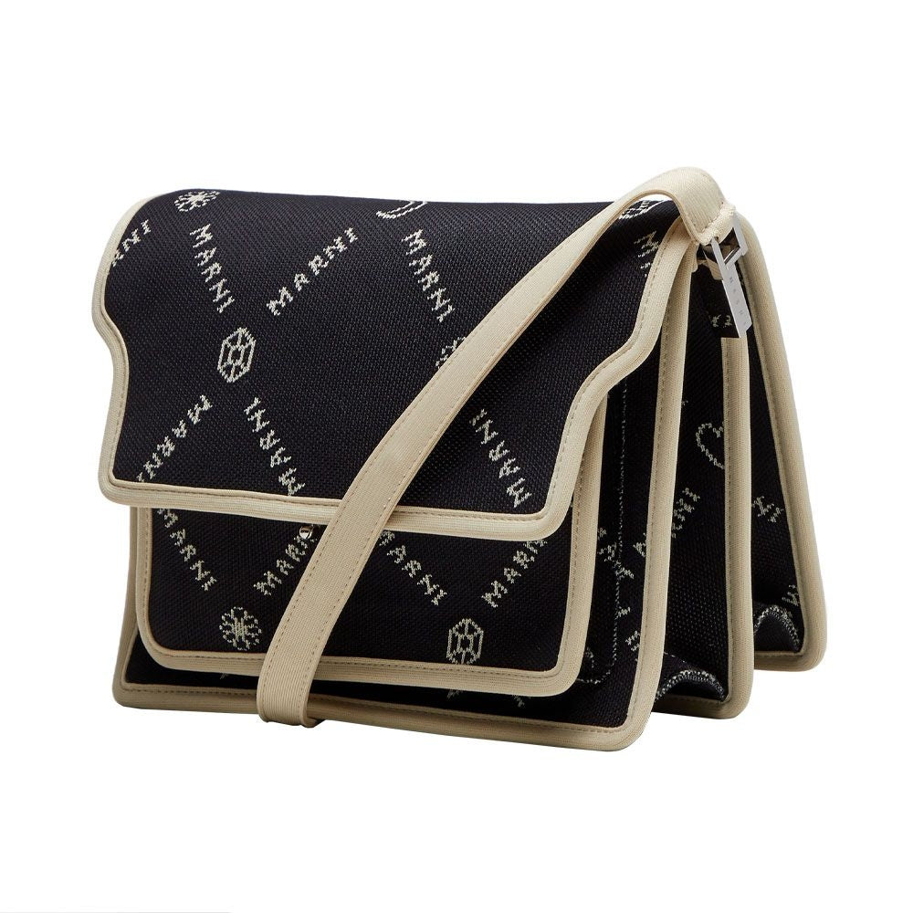 Borsa a tracolla in tessuto Marni Monogram nera