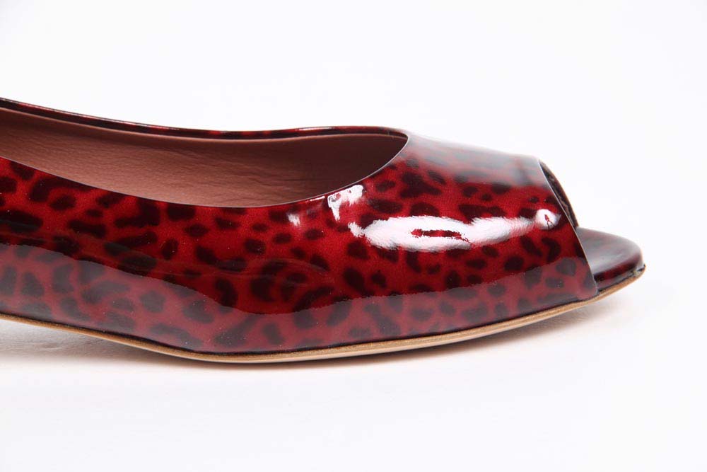 V 1969 Italia Ballerina da donna con tacco e punta aperta 5480-STEFY N PE PELLAME STAMPATO LEOPARD