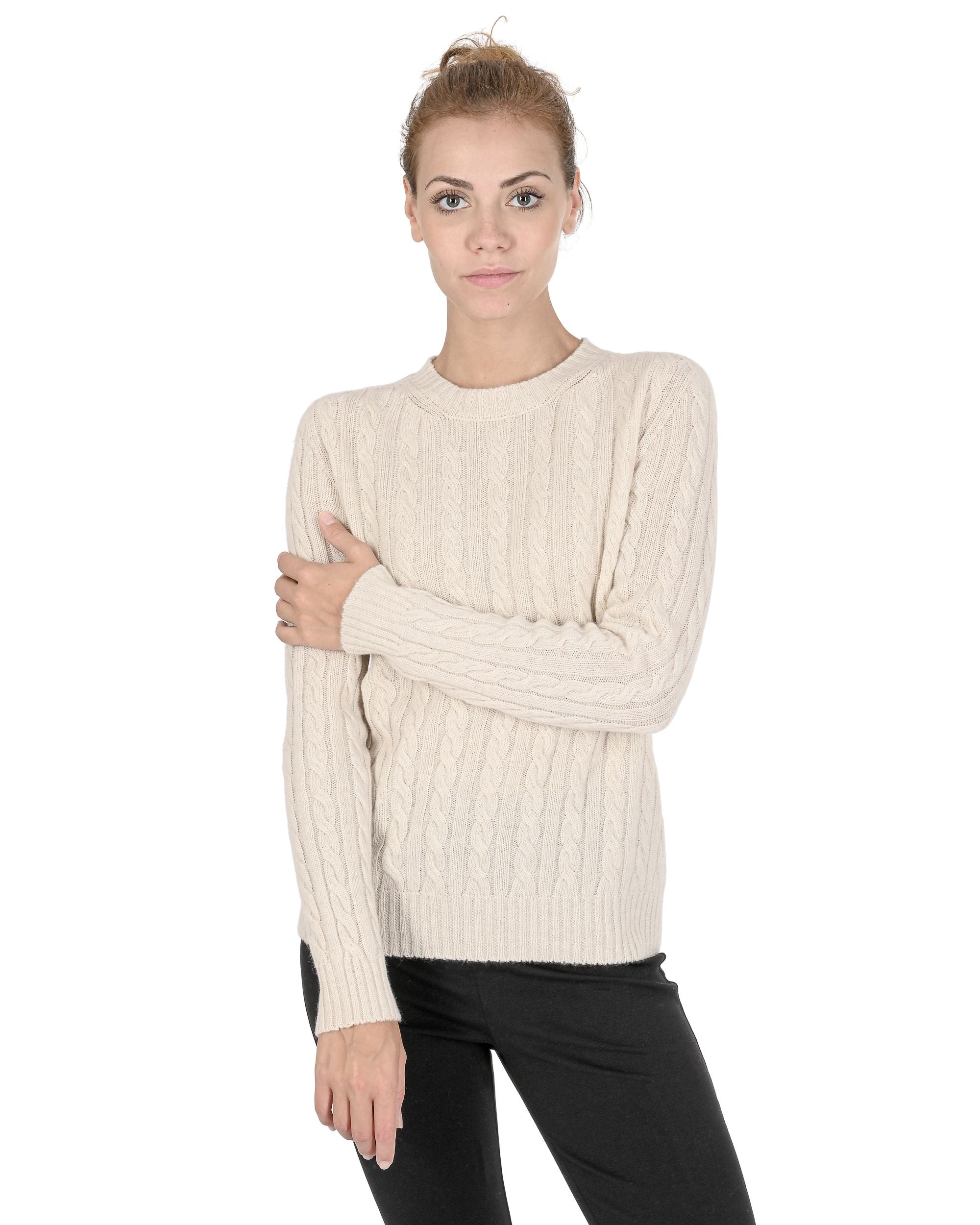 Maglione girocollo da donna in cashmere Crown of Edinburgh COE 0033 CREMA