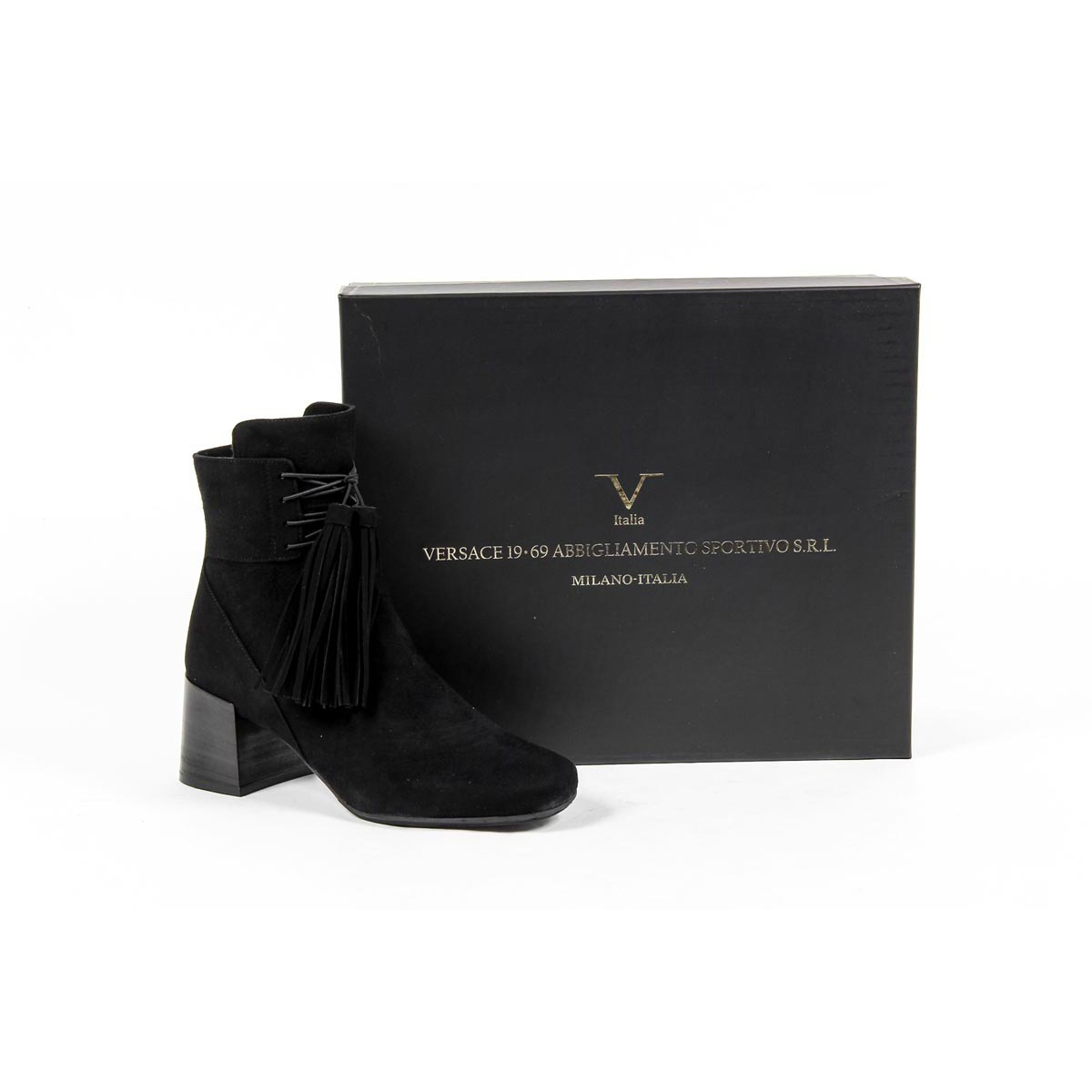 V 1969 Italia Stivaletto con tacco da donna B2482 CAMOSCIO NERO