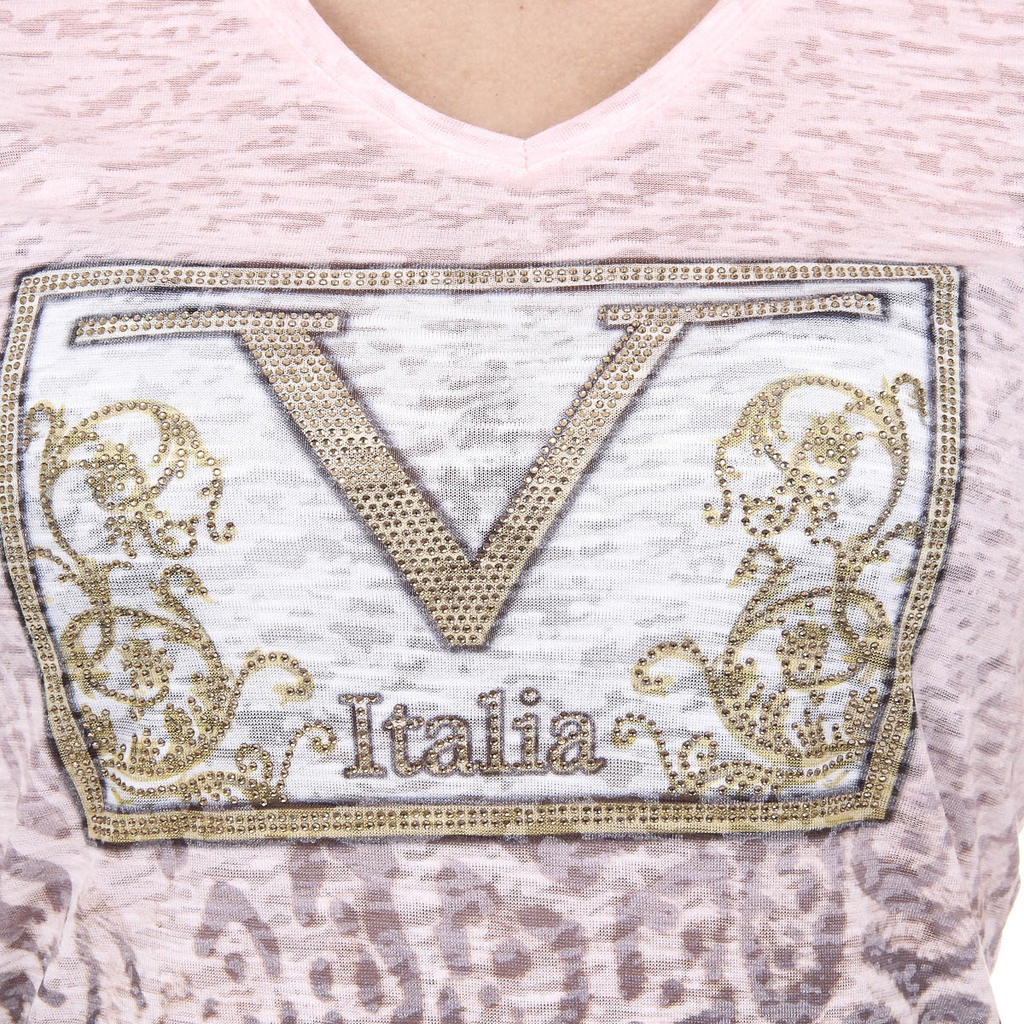 V 1969 Italia T-shirt da donna a maniche corte con scollo a V rosa EVELYN