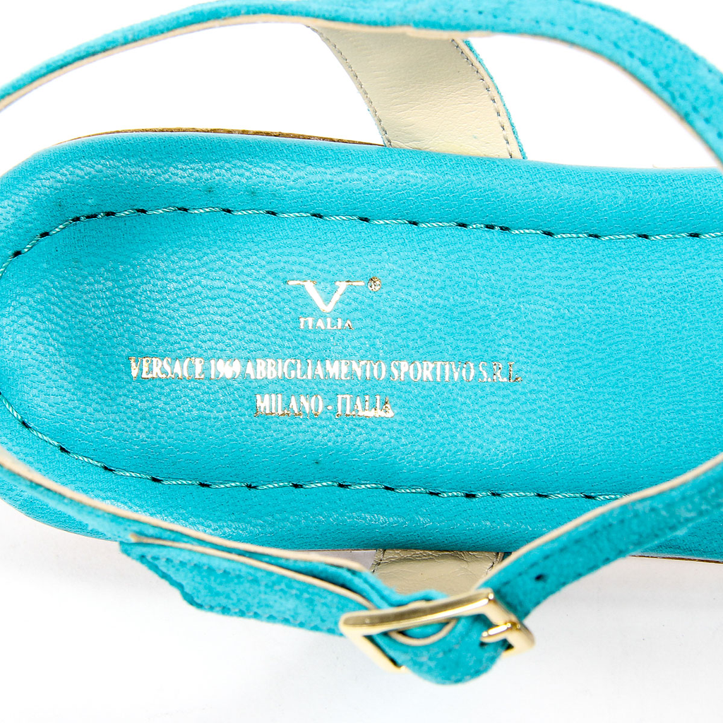 V 1969 Italia Sandalo piatto da donna azzurro GRAZIA