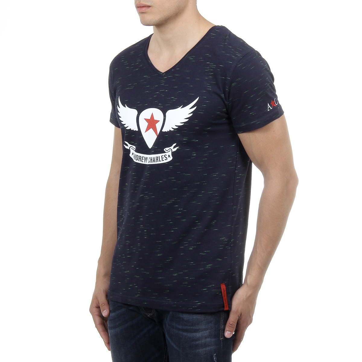 Andrew Charles T-shirt da uomo a maniche corte con scollo a V blu scuro AARON