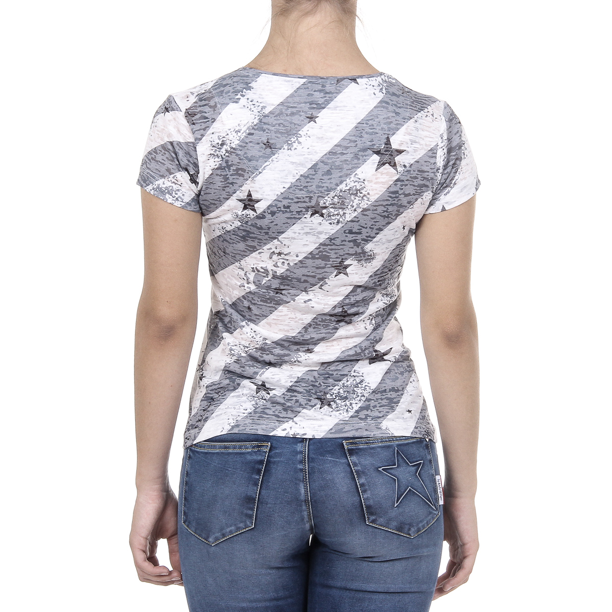 Andrew Charles T-shirt da donna a maniche corte con scollo rotondo, grigia CAROLINE