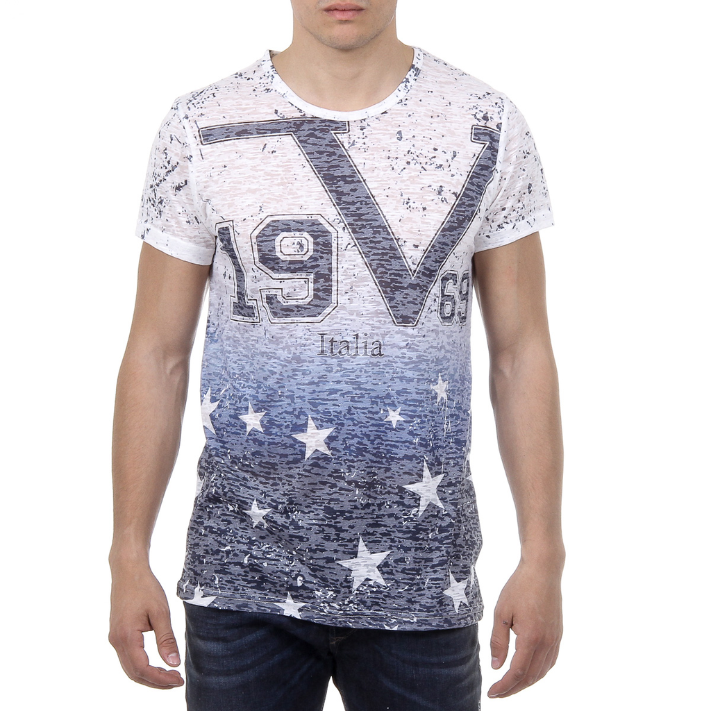 V 1969 Italia T-shirt da uomo a maniche corte con scollo tondo multicolore DAVID