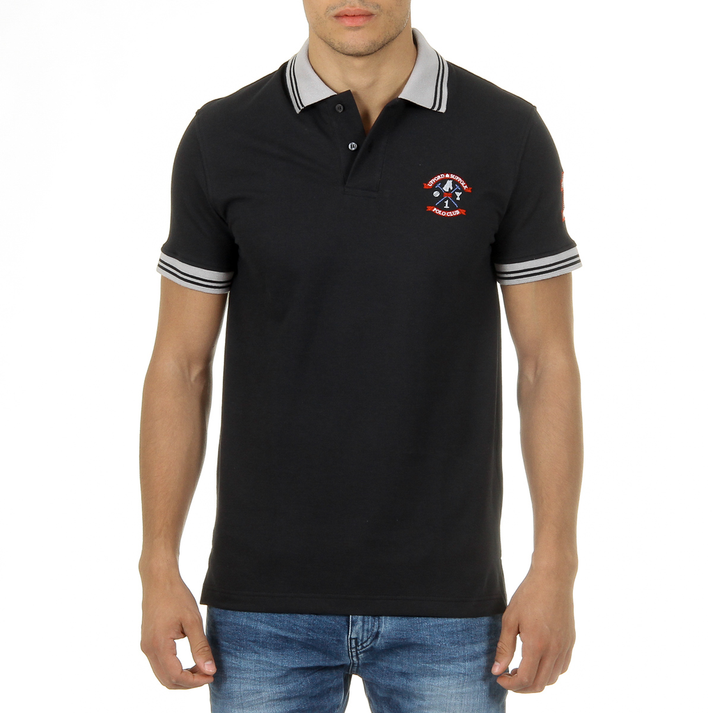 Polo da uomo a maniche corte Ufford & Suffolk Polo Club nera ENIGMA
