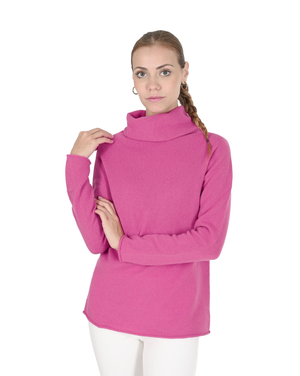 Maglione a collo alto da donna in cashmere Crown of Edinburgh COE 0018 FUSHIA