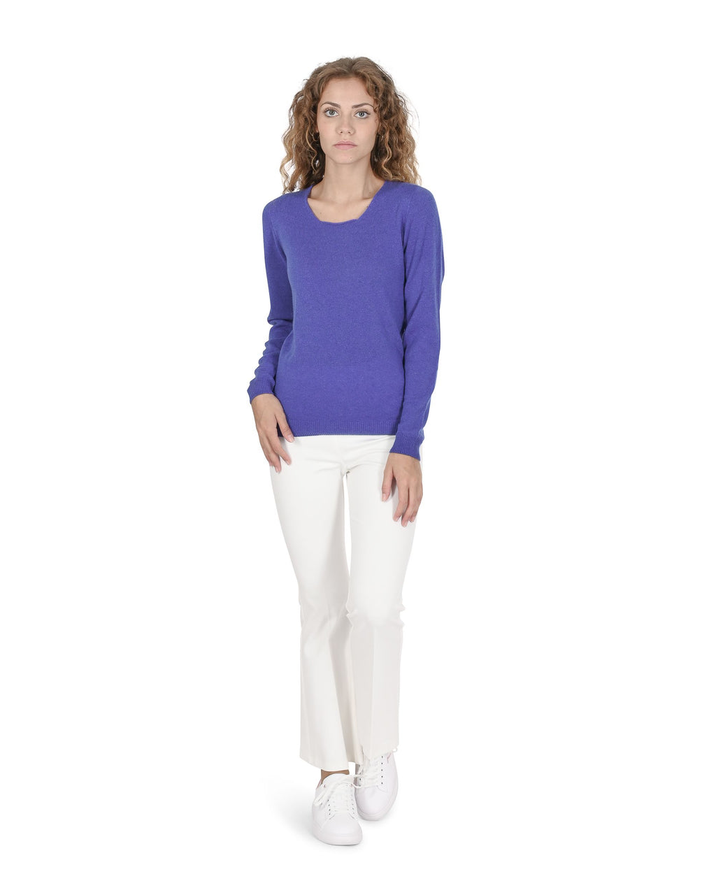Maglione da donna in cashmere con scollo quadrato Crown of Edinburgh COE 0024 BLU REALE