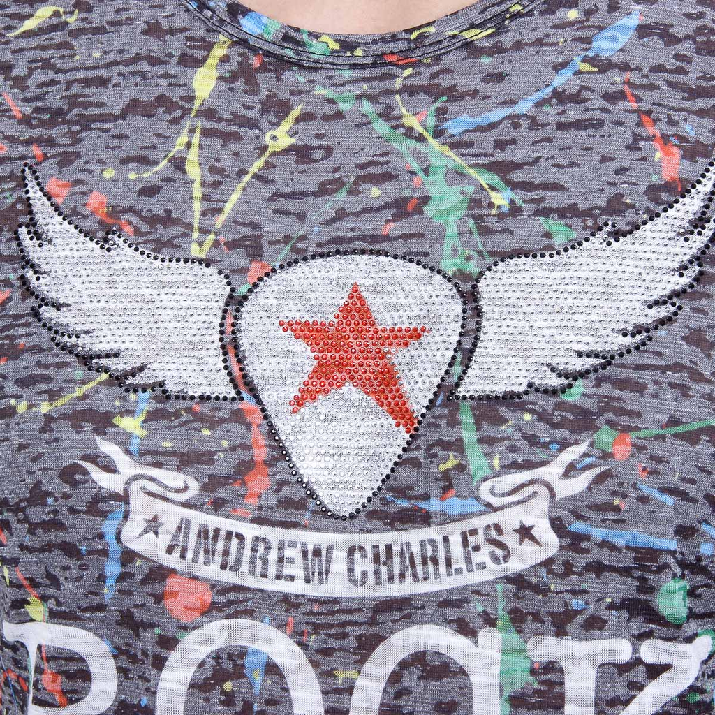 Andrew Charles T-shirt da uomo a maniche corte con scollo tondo, nera, modello HUNTER