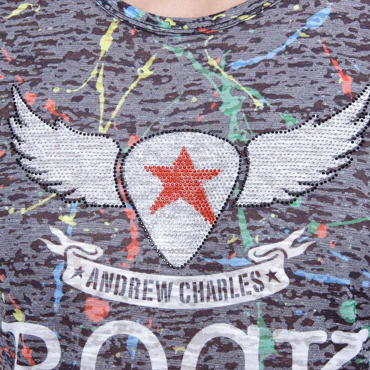 Andrew Charles T-shirt da uomo a maniche corte con scollo tondo, nera, modello HUNTER