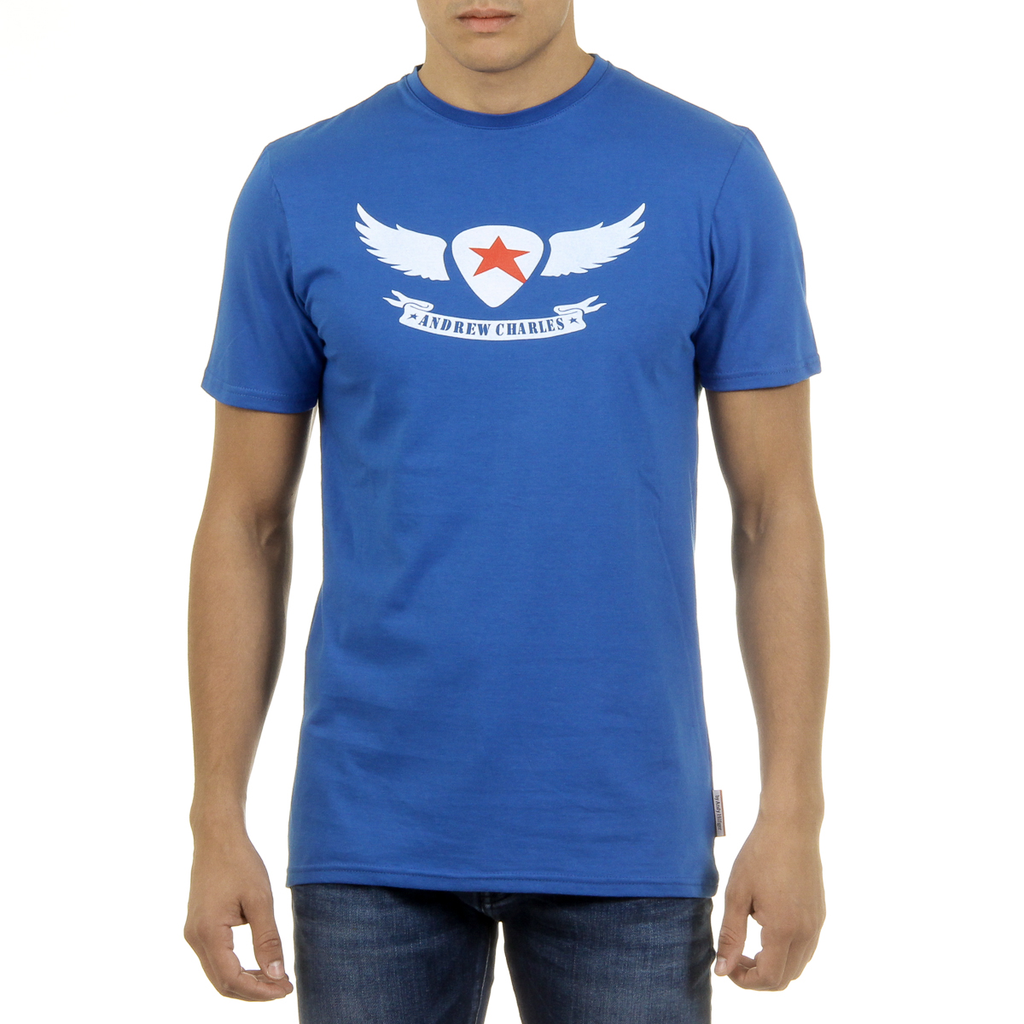 Andrew Charles T-shirt da uomo a maniche corte con scollo rotondo blu KEITA
