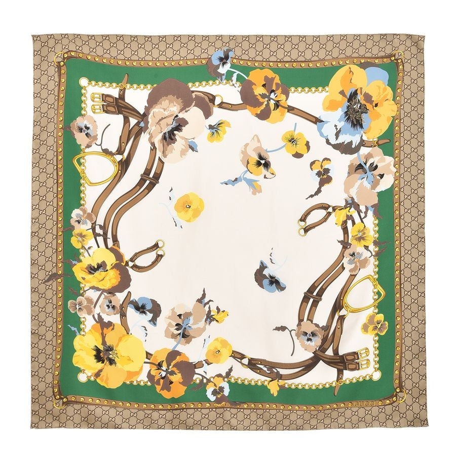 Sciarpa Gucci GG monogramma stampa 100% seta 90x90 cm marrone multi