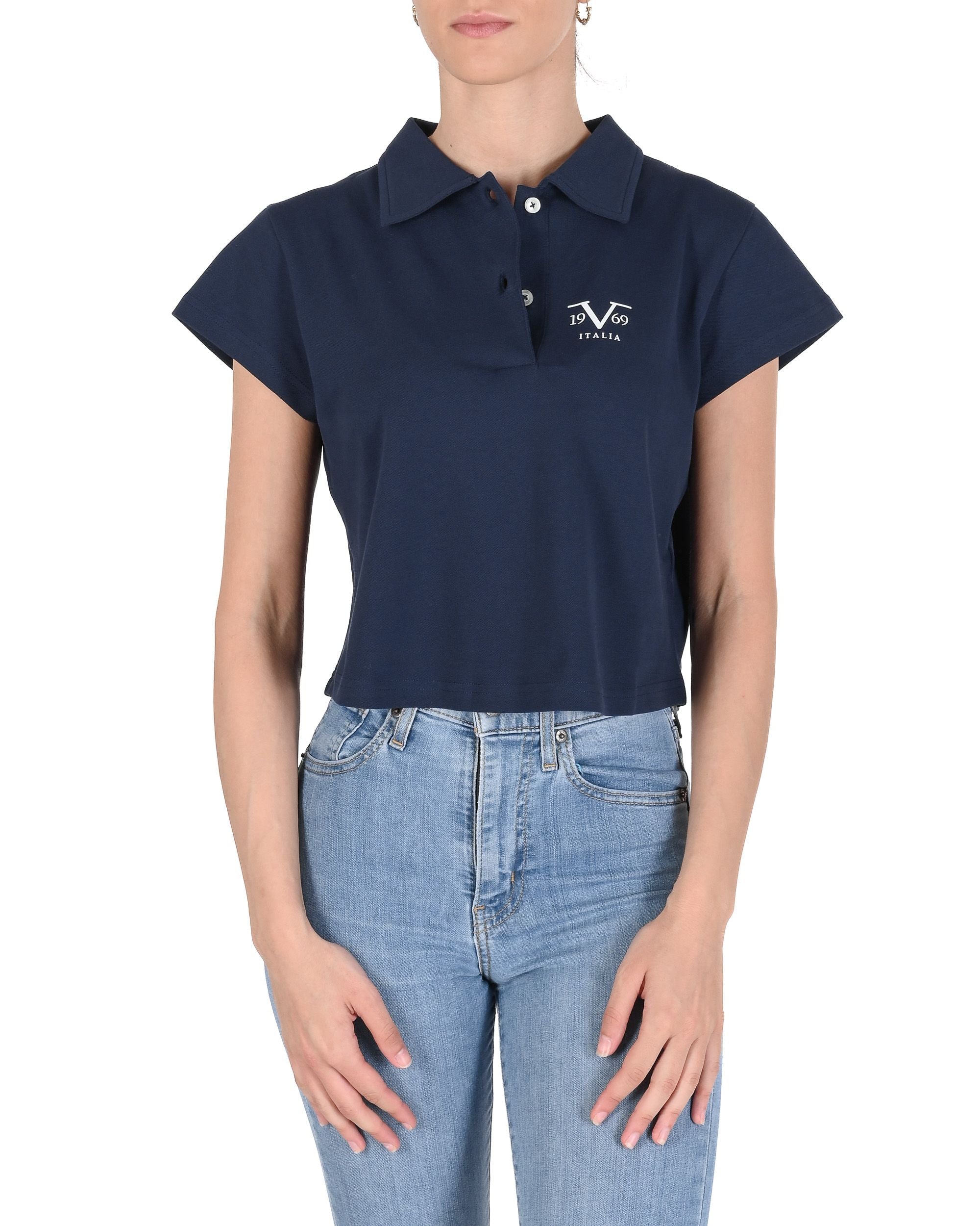 19V69 Italia Polo da donna in piqué corto VSC1WPL01 NAVY
