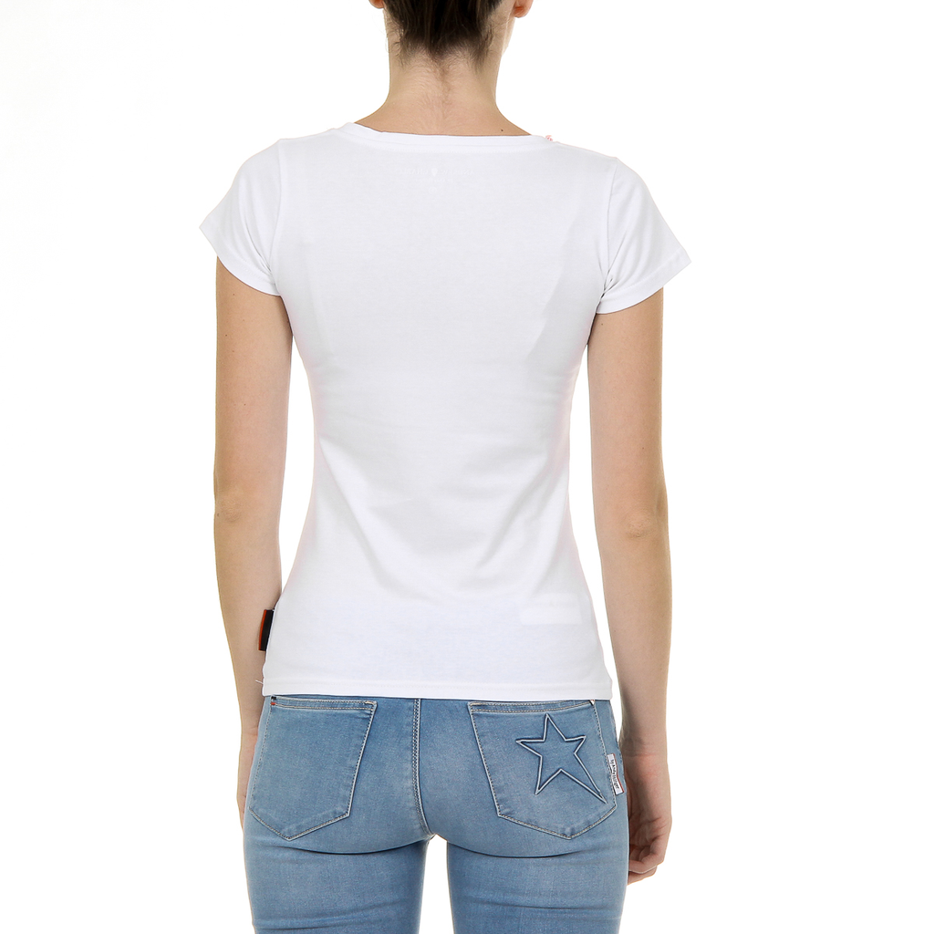 Andrew Charles T-shirt da donna a maniche corte con scollo a V, bianca TAPIWA