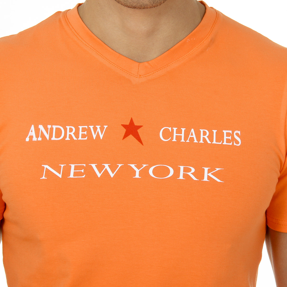Andrew Charles Maglietta da uomo a maniche corte con scollo a V arancione KENAN